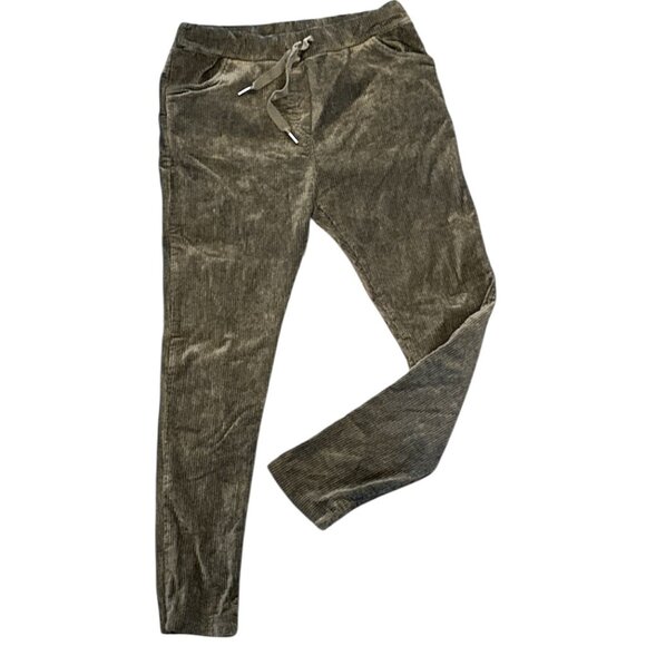 Corduroy Moss Green Drawstring Jogger Pants Italy - Picture 1 of 11